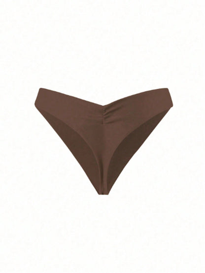 Swim Lushoire Summer Beach Women's Solid Color Pleated Swimwear Bottom Music Festival
