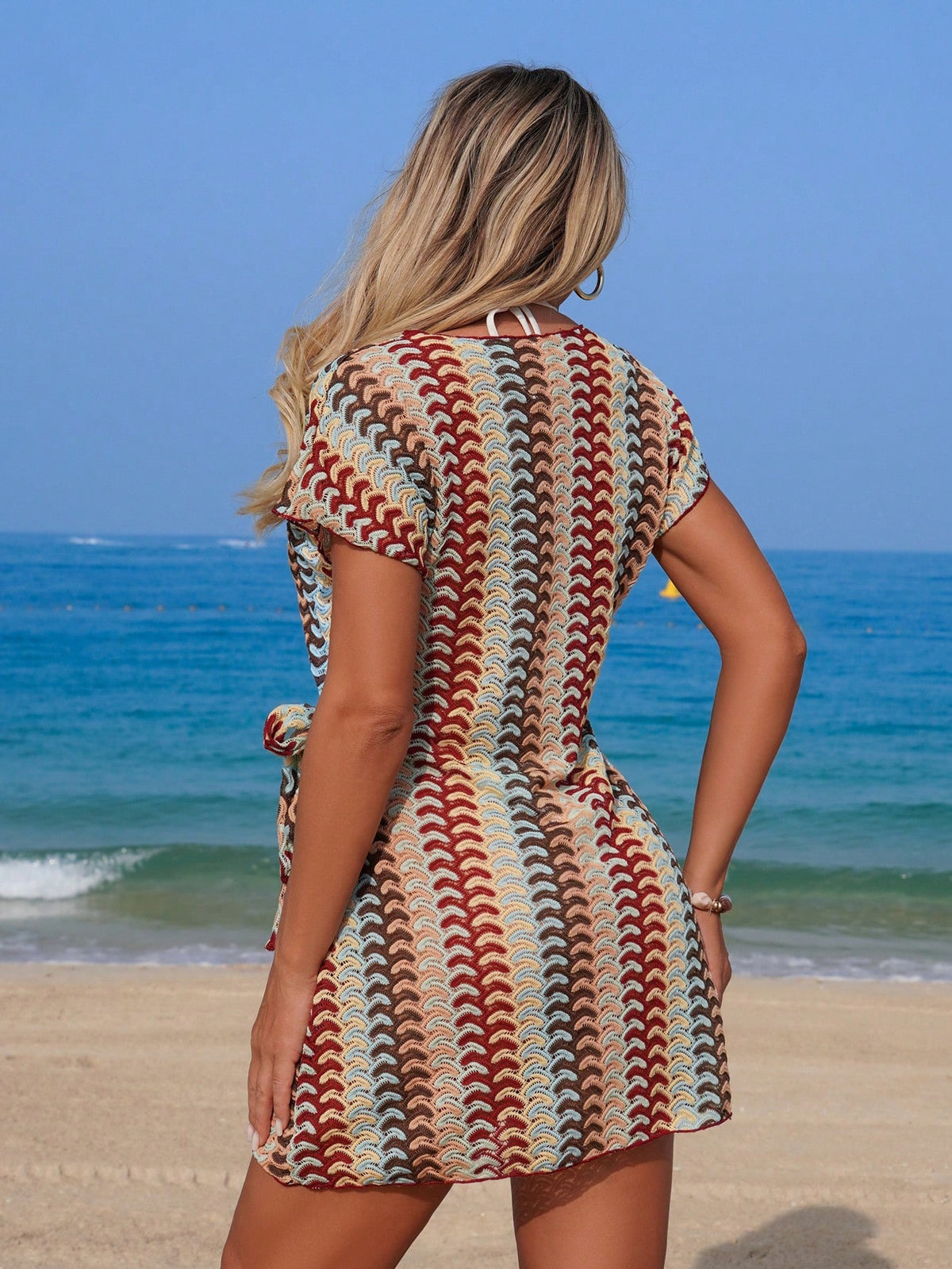 Swim Lushoire Women's Beige Summer Boho Beach Holiday Holiday Textured Fabric Floral Print V-Neck Tie Front Cover Up,Vintage Vacation Kimono Swimsuit Beachwear