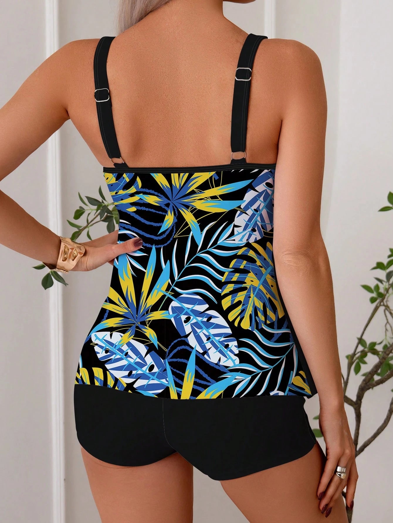 Swim Lushoire Women's Vacation Loose Fit Casual Wide Strap Adjustable Soft Cup Wire-Free Solid Color Tankini Set Summer