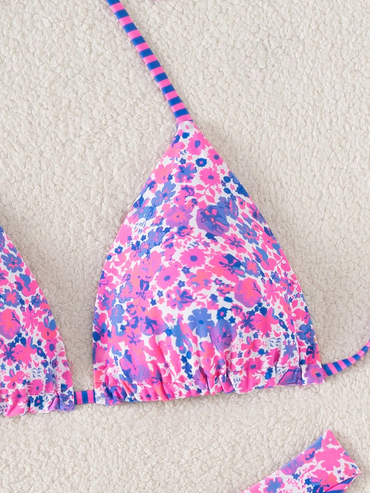 Swim Mod 2pcs/Set Women Casual Random Print Reversible Halter Neck Top And Cute Shorts Bikini Set For Holiday Beach For Summer Beach Vacation