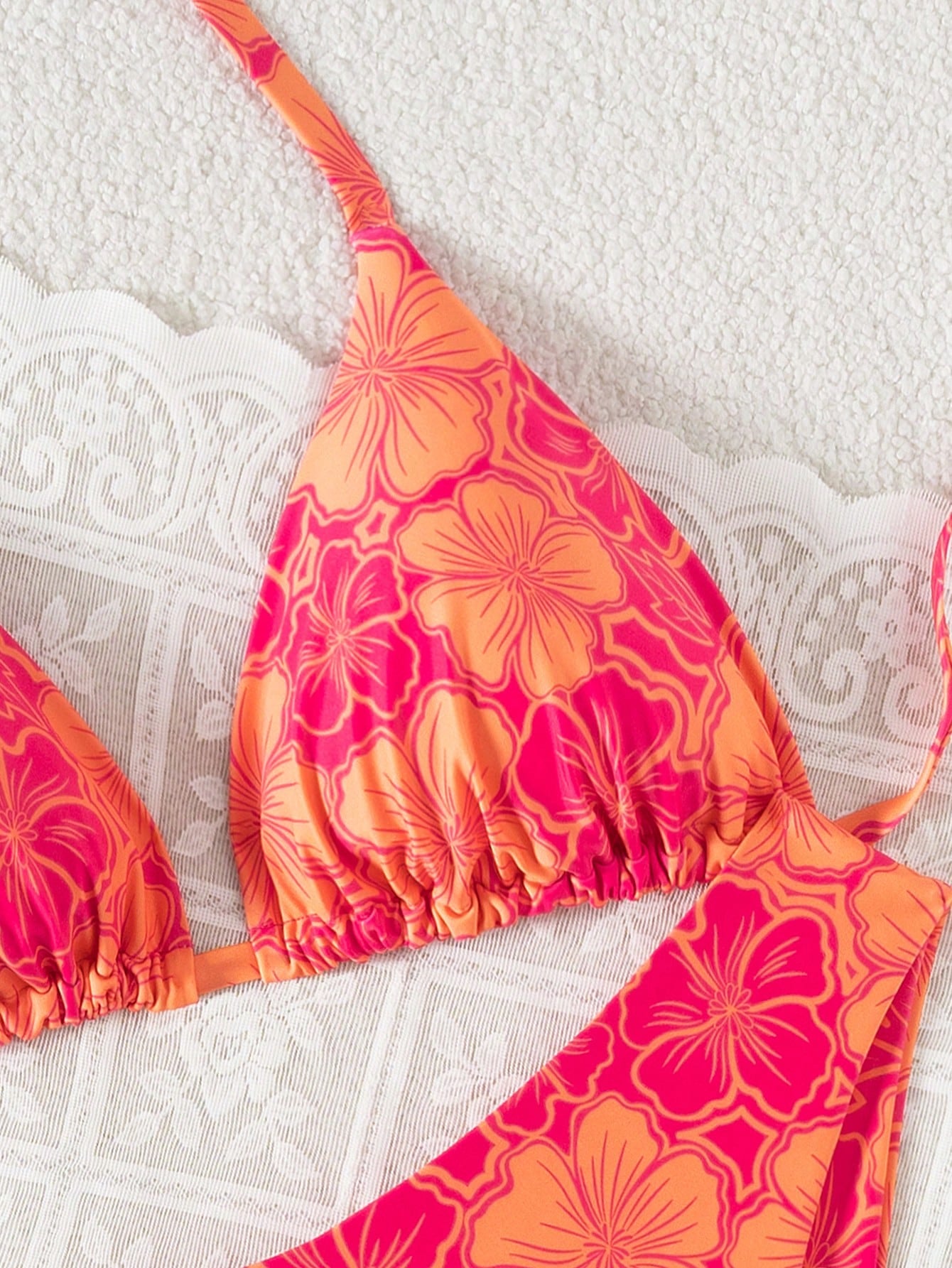 Swim Mod Plus Size Women 2 Pieces Sexy Pool Beach Wear, Random Digital Print Tie Front Casual Bikini Set For Summer Beach Vacation