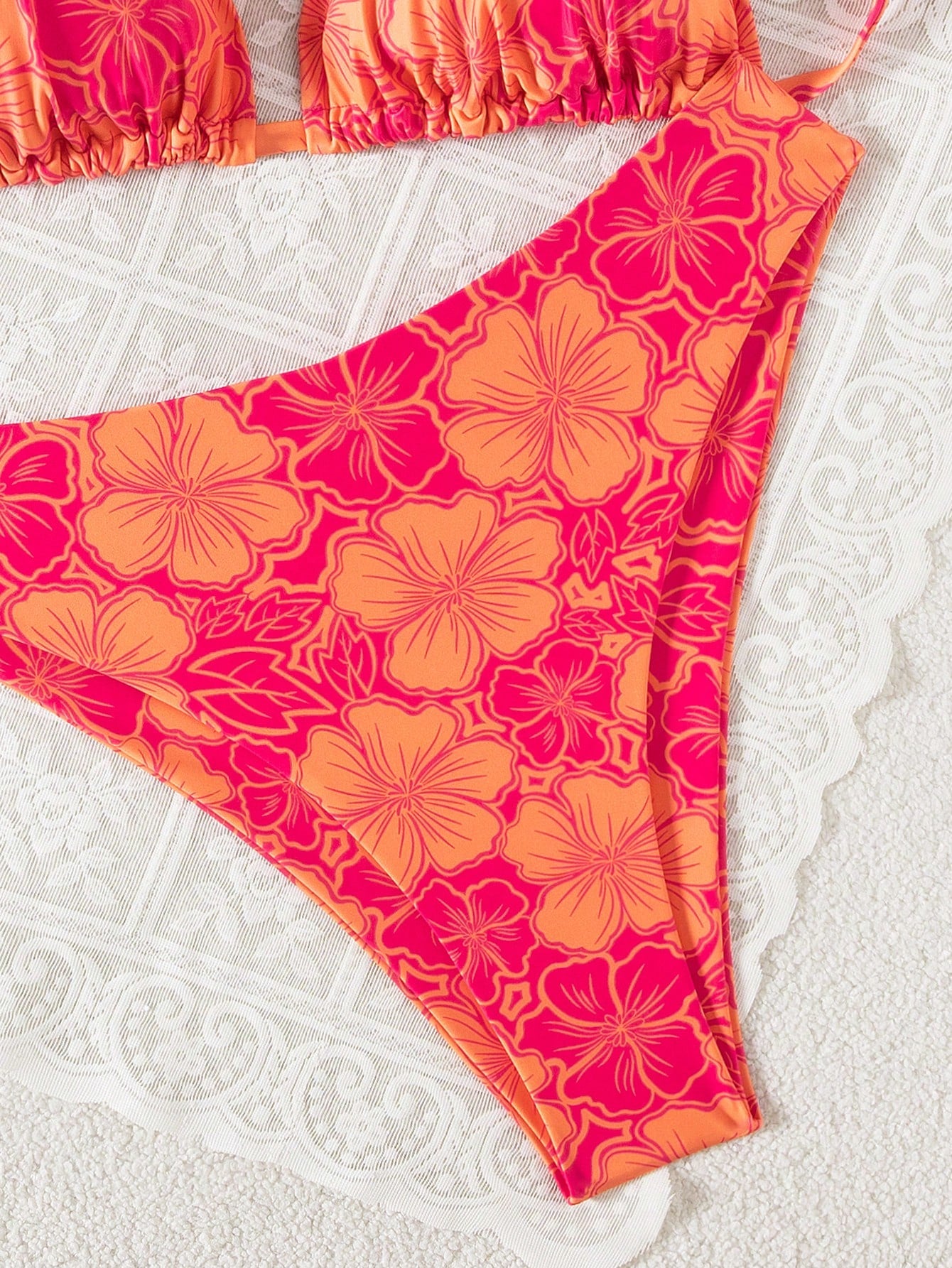 Swim Mod Plus Size Women 2 Pieces Sexy Pool Beach Wear, Random Digital Print Tie Front Casual Bikini Set For Summer Beach Vacation