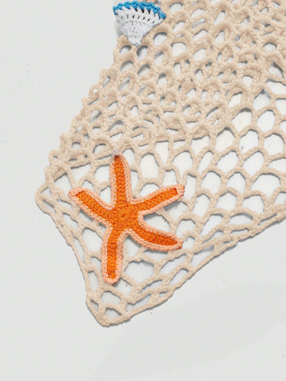 Swim Mod Plus Size Women Beach Cover Up Sarong Triangle Scarf Hand Crochet Starfish Beach Cover Up, Vacation Style For Summer,Lollapaloo