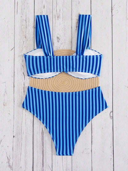 Swim Mod Springbreak Women's Summer New Random Print Multicolor V-Neck Double Strap Sweet Ditsy Floral Pattern Vacation Bikini Set