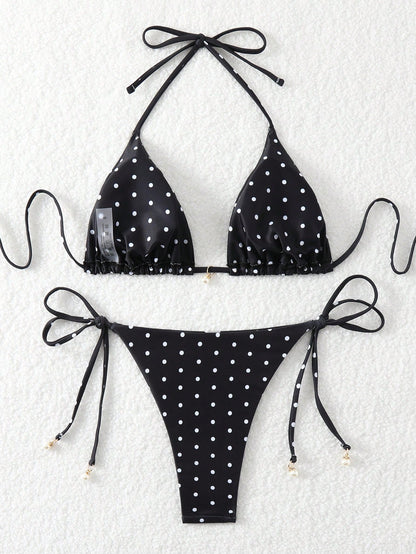 Swim Mod Summer Beach Women's Random Floral Print Side Tie Bikini Set