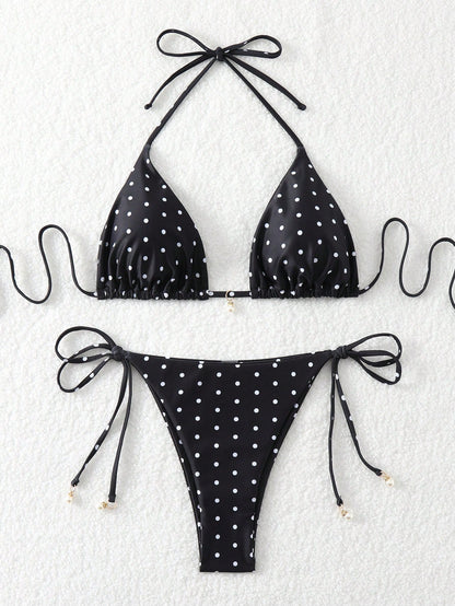 Swim Mod Summer Beach Women's Random Floral Print Side Tie Bikini Set