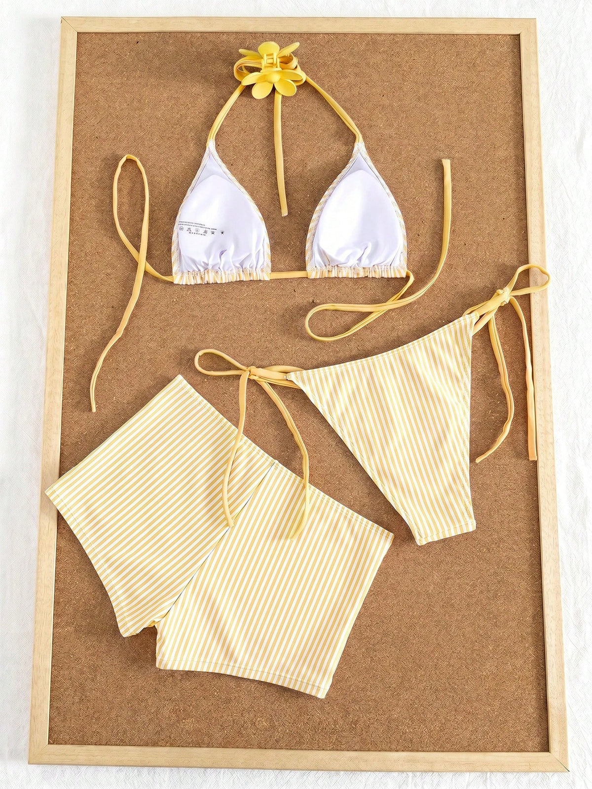 Swim Mod Women's 3-Piece Striped Print Halter Bikini Set With Briefs, Summer Swimwear