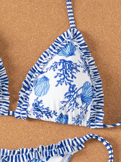 Swim Mod Women's Cute Cherry Print Triangle Cup Halter Tie Sexy Bikini Set