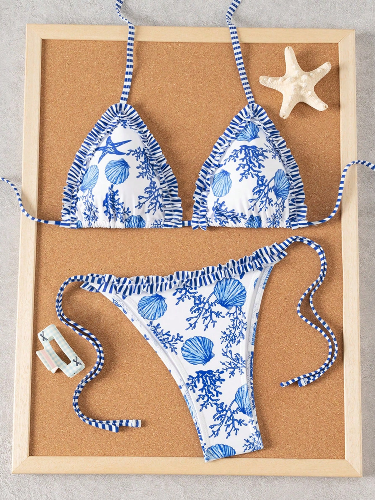 Swim Mod Women's Cute Cherry Print Triangle Cup Halter Tie Sexy Bikini Set