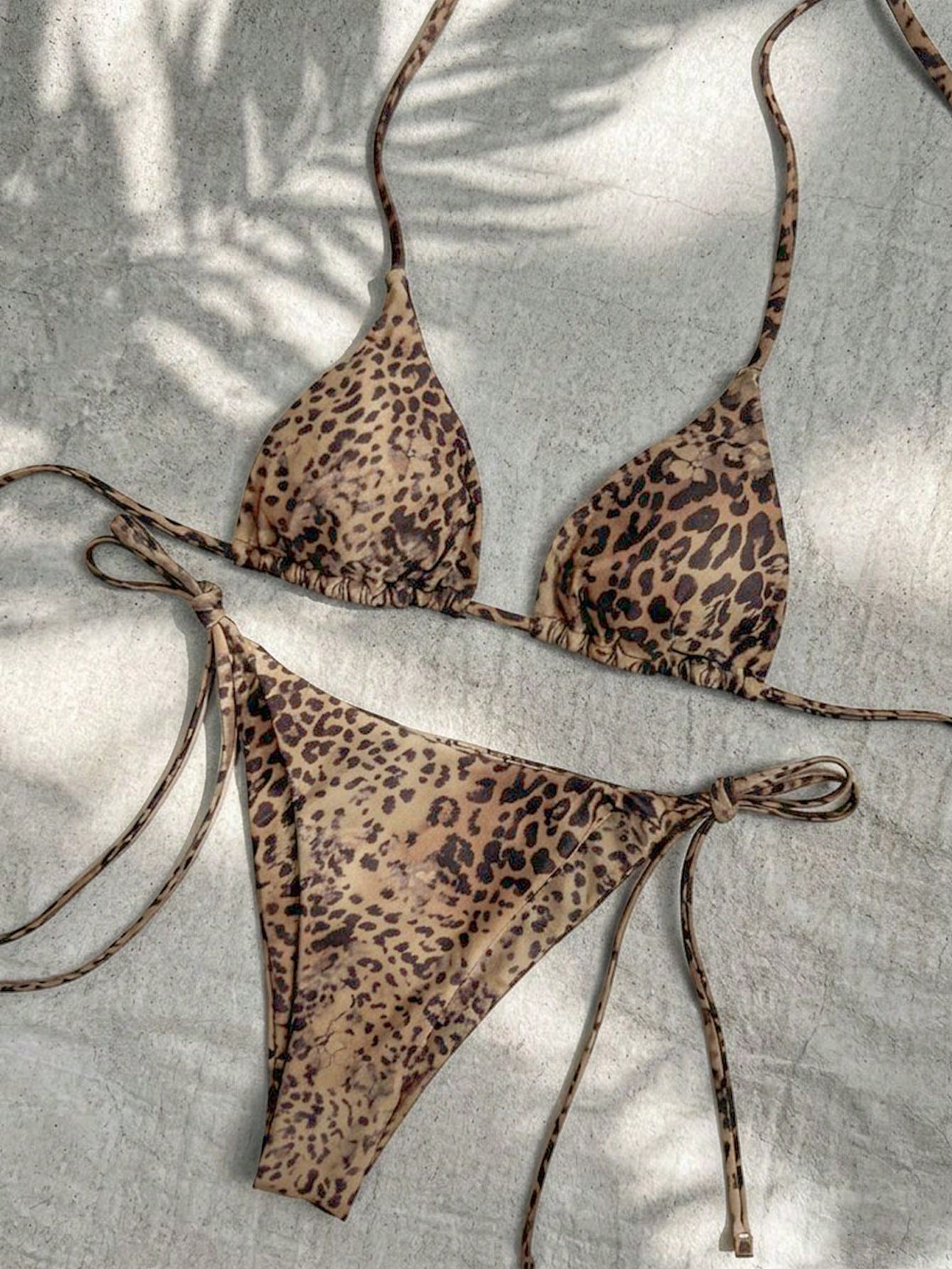 Swim Mod Women's Elegant Vintage Sexy Leopard Print Low-Waist Triangle Bikini Set, Versatile Beach Wear