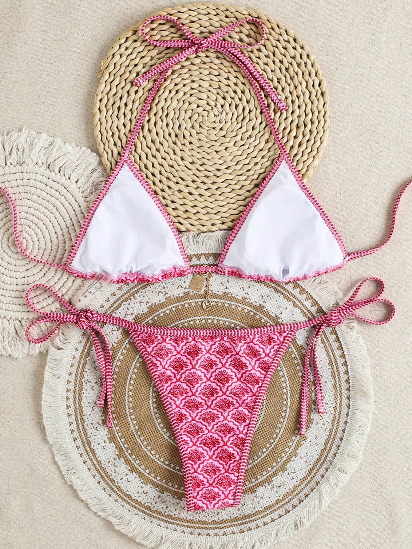 Swim Mod Women's Elegant Vintage Sexy Leopard Print Low-Waist Triangle Bikini Set, Versatile Beach Wear