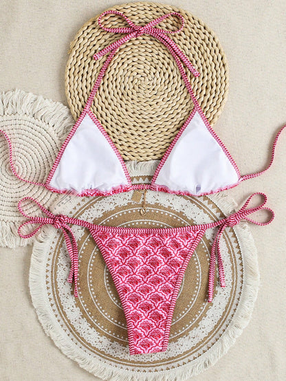 Swim Mod Women's Elegant Vintage Sexy Leopard Print Low-Waist Triangle Bikini Set, Versatile Beach Wear