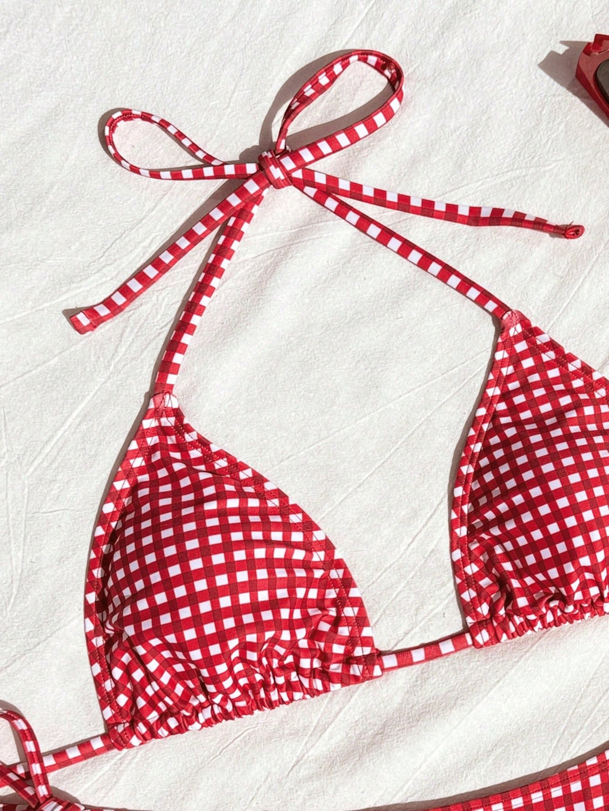 Swim Mod Women's Red And White Striped Bikini Set,Summer Tropical Beach Party Holiday Vacation Holiday Spaghetti Strap Halter Neck Plaid Lace-Up 2 Pieces Set