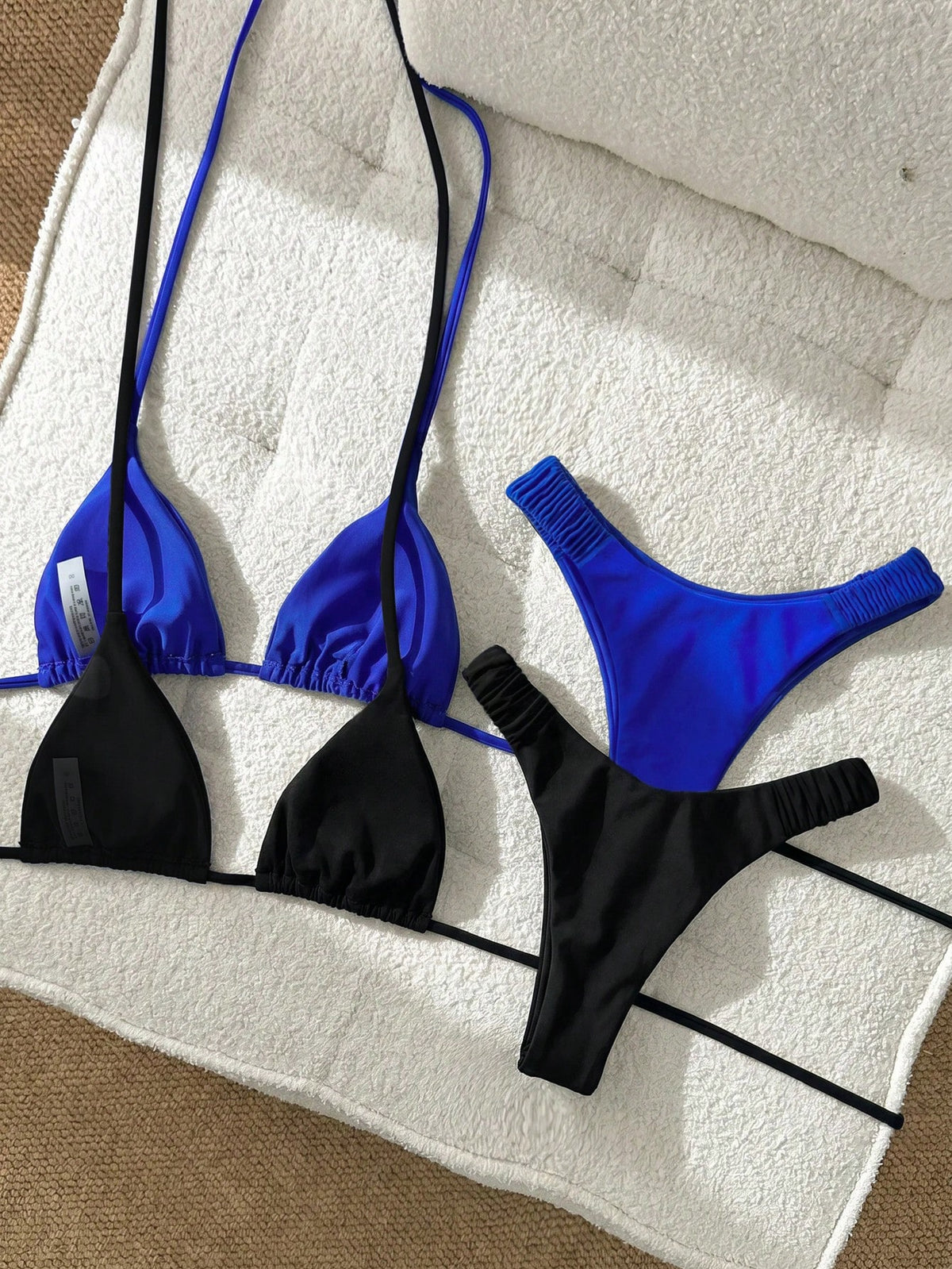 Swim Mod Women's Summer Beach Solid Color Halter Tie Sexy Bikini And Triangle Bottom 4-Piece Set