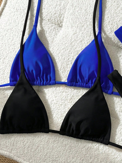Swim Mod Women's Summer Beach Solid Color Halter Tie Sexy Bikini And Triangle Bottom 4-Piece Set