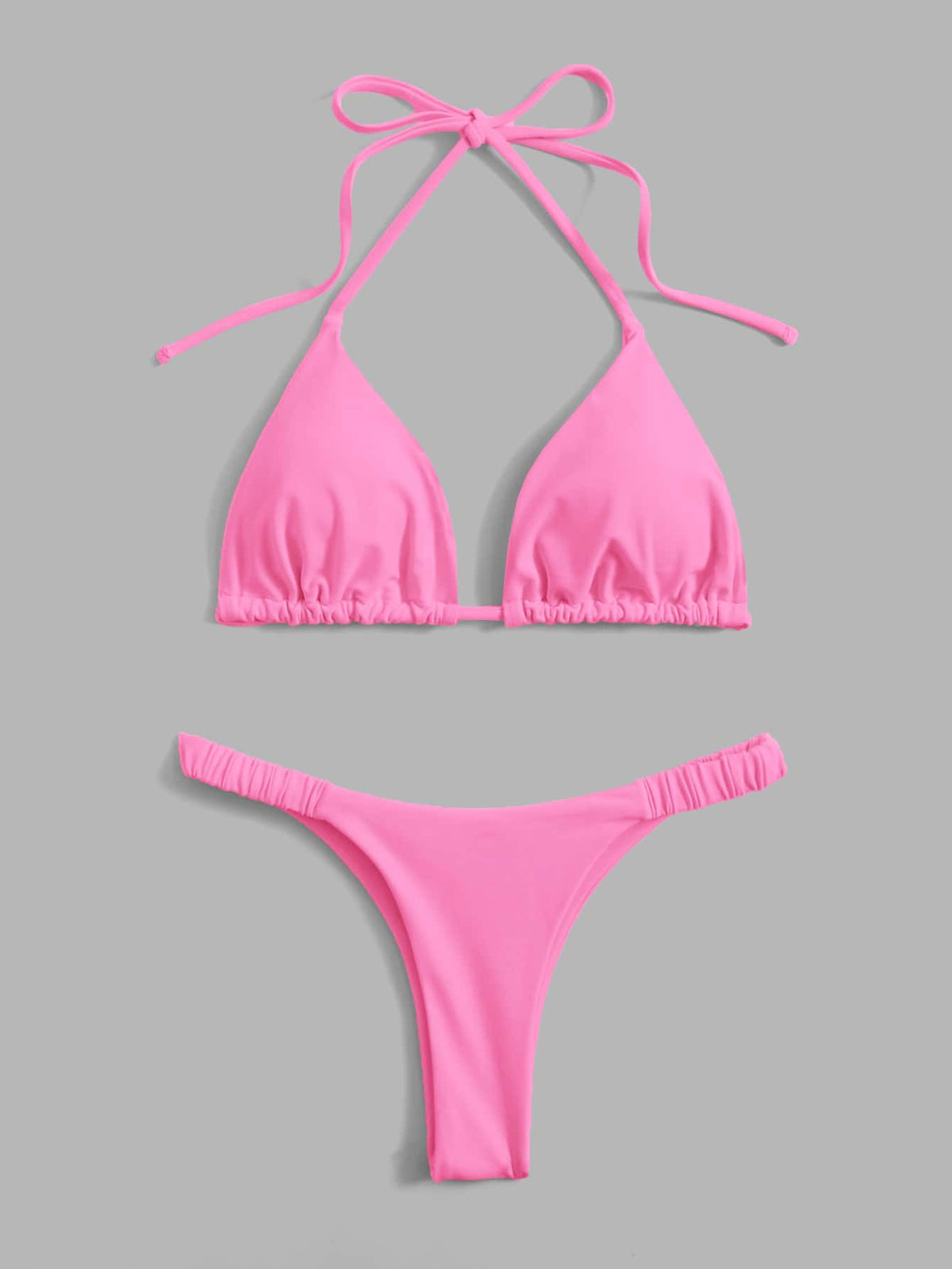 Swim Mod Women's Summer Beach Solid Color Halter Tie Sexy Bikini And Triangle Bottom 4-Piece Set