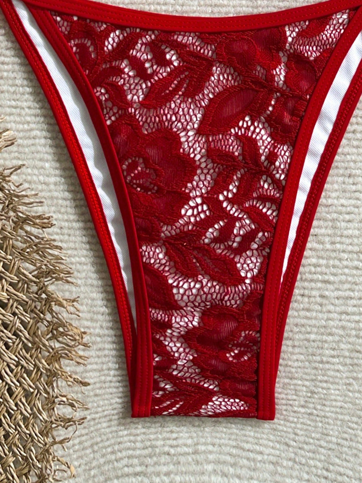 Swim Mod Women's Summer Beach Solid Color Halter Tie Sexy Bikini Swimwear Set Red Bikini Set Red Lace Bikini
