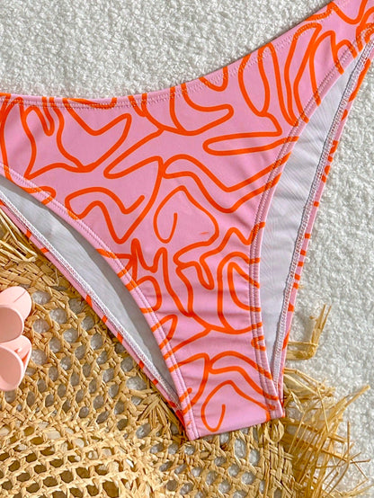 Swim Mod Women's Summer Beach Stripe Printed Halter Neck Bikini Set With Random Print