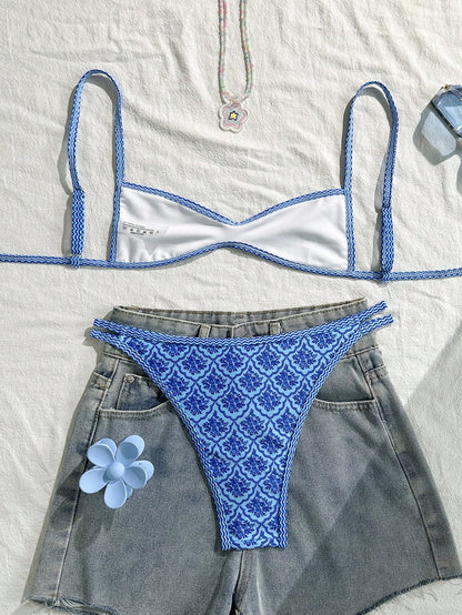 Swim Mod Women's Summer Spaghetti Strap Sexy Bikini Vacation Tight Casual Printed Random 2 Pieces Bikini Beach Outfit Set Coachella Boho