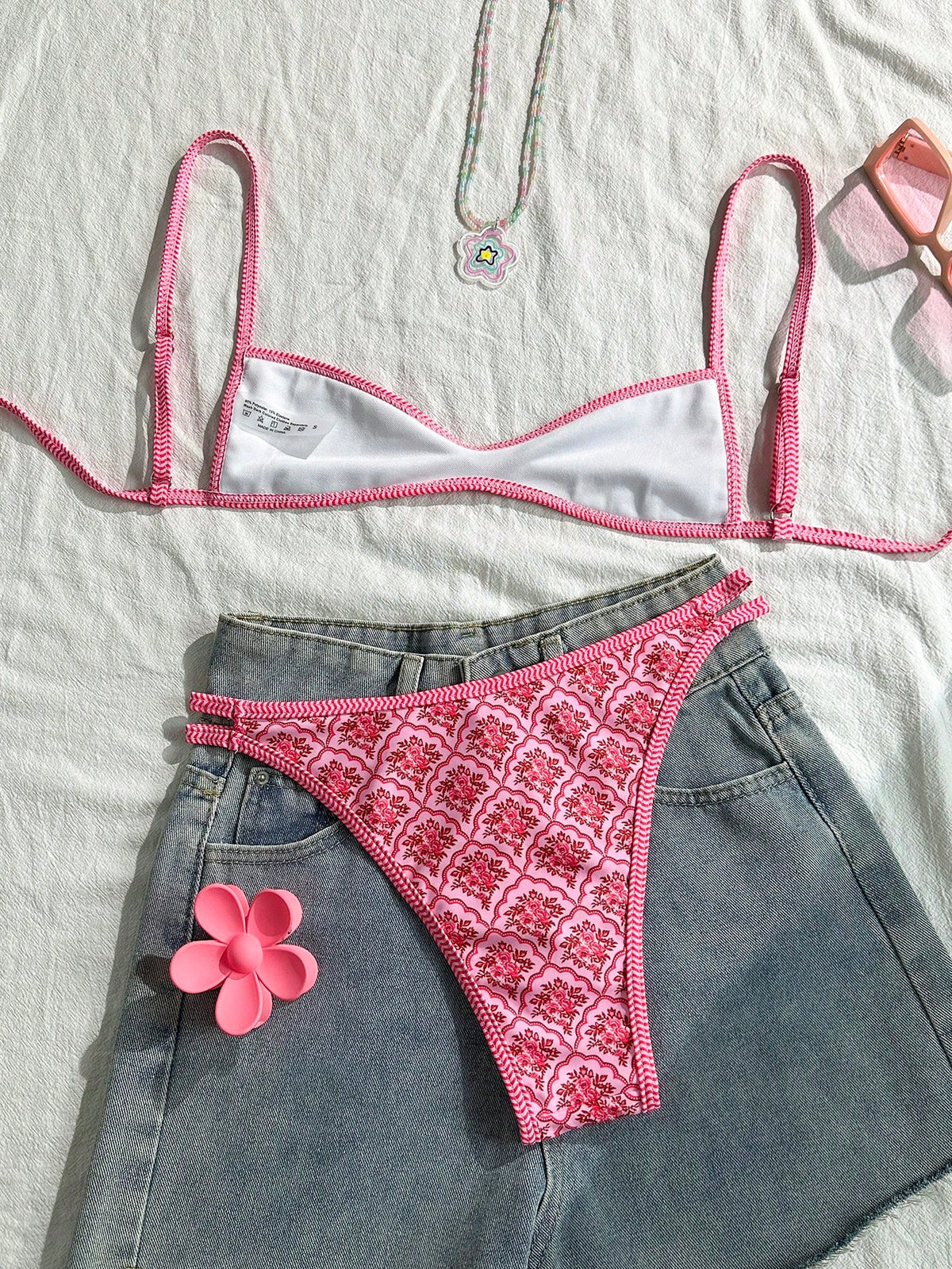 Swim Mod Women's Summer Spaghetti Strap Sexy Bikini Vacation Tight Casual Printed Random 2 Pieces Bikini Beach Outfit Set Coachella Boho