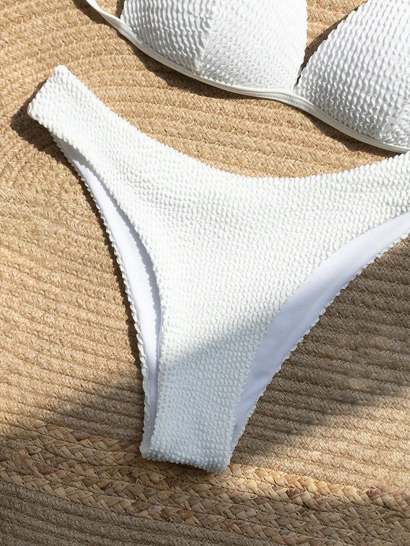 Swim Mod Women's Textured Faux Pearl Decor Halter Tie Sexy Bikini Two-Piece Swimsuit Set For Vacation