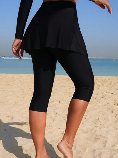 Swim Mulvari New Summer Women Side Slit Skirt With Ring Pleated Black Casual Vacation Pants Skirt