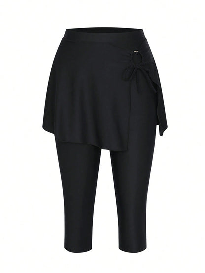 Swim Mulvari New Summer Women Side Slit Skirt With Ring Pleated Black Casual Vacation Pants Skirt
