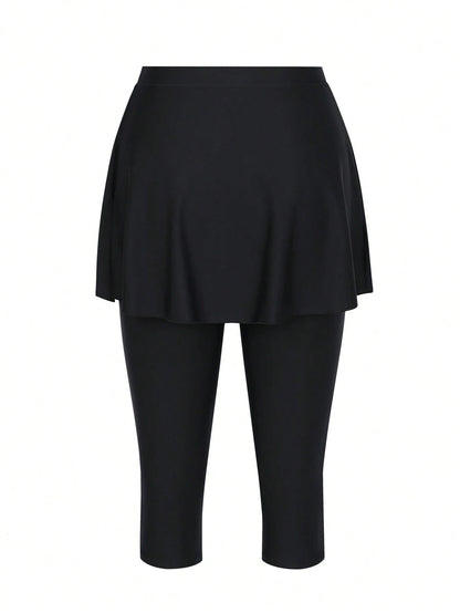 Swim Mulvari New Summer Women Side Slit Skirt With Ring Pleated Black Casual Vacation Pants Skirt