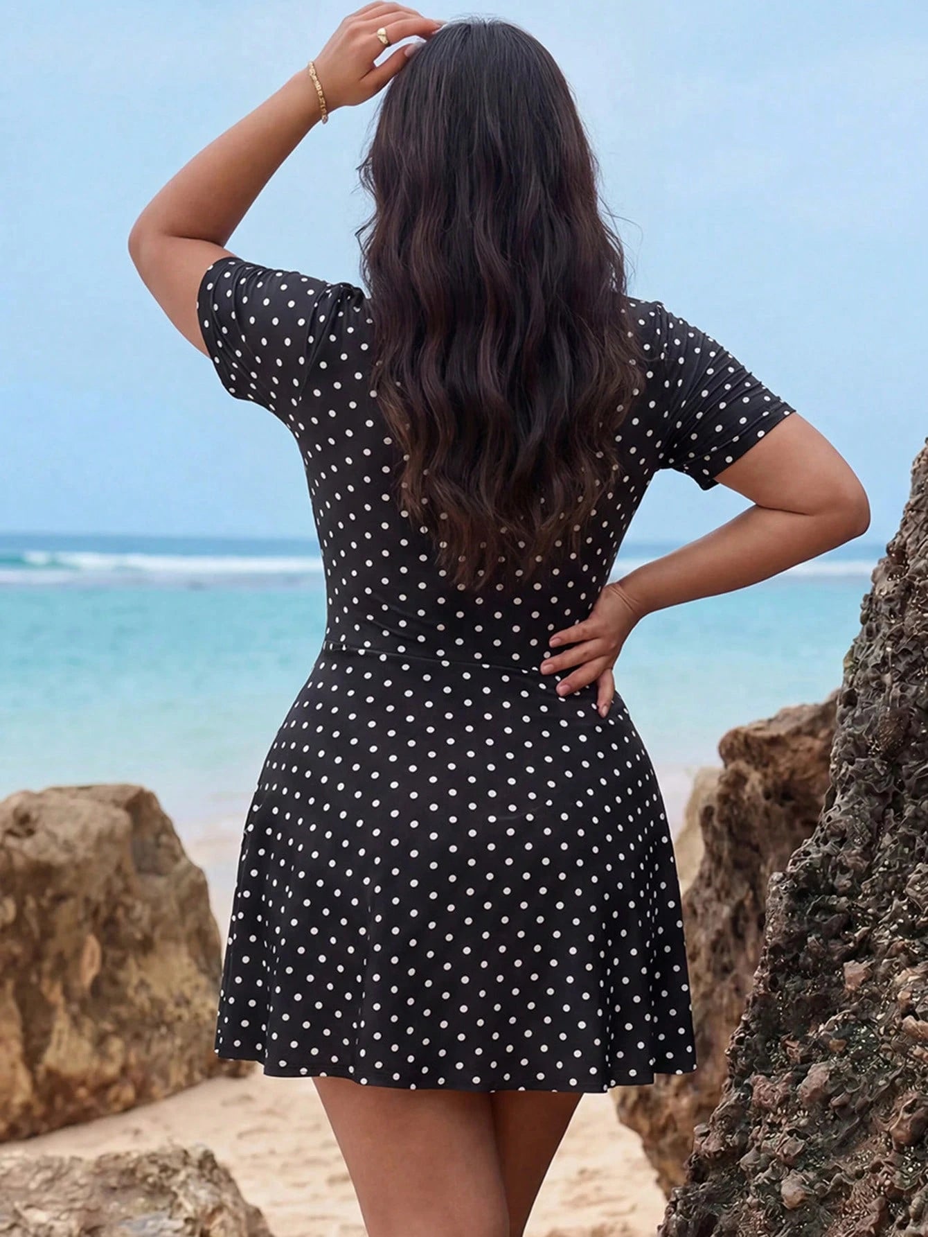 Swim Mulvari Plus Size Polka Dot Print Conservative Beach Burkini
