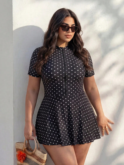 Swim Mulvari Plus Size Polka Dot Print Conservative Beach Burkini