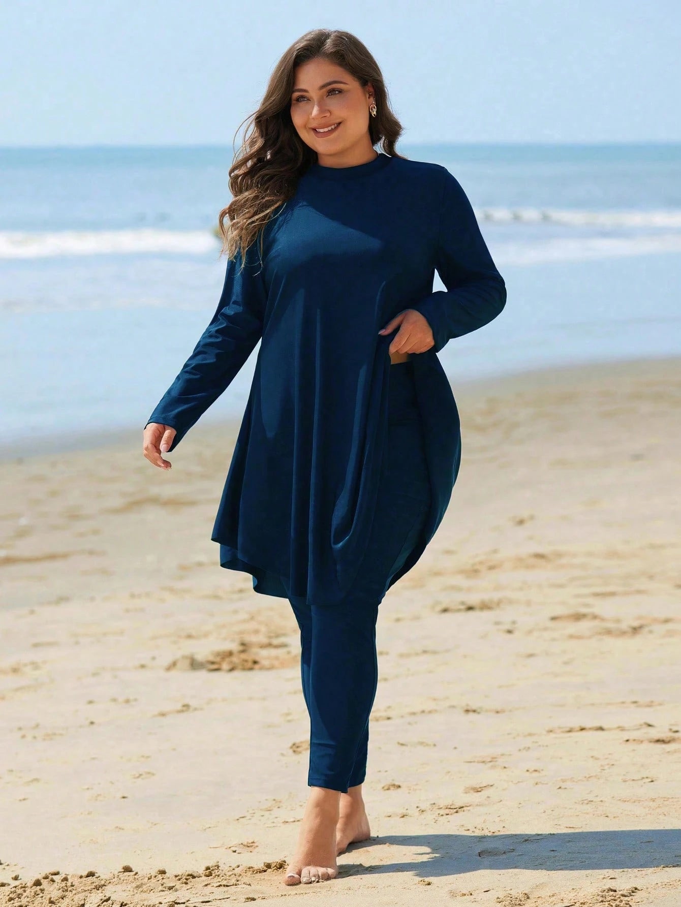 Swim Mulvari Plus Size Solid Color Tankini Swimwear For Summer Beach Vacation