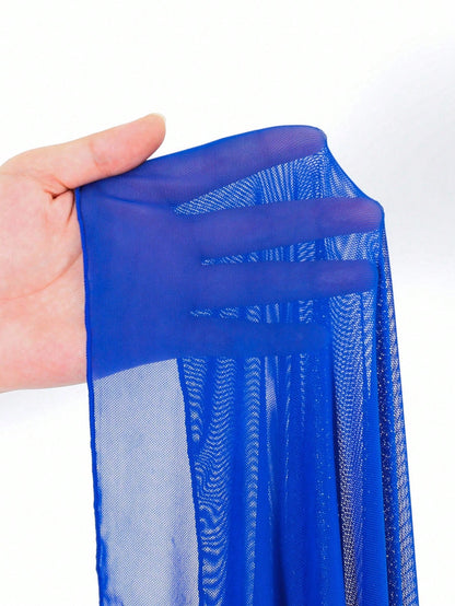 Swim Navy Blue See-Through High Slit Sexy Beach Sarong Skirt Summer