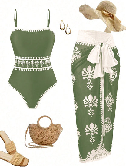 Swim Oasis 2026 Spring/Summer Plus Size One-Piece Printed Casual Elegant Ladies Swimsuit Set