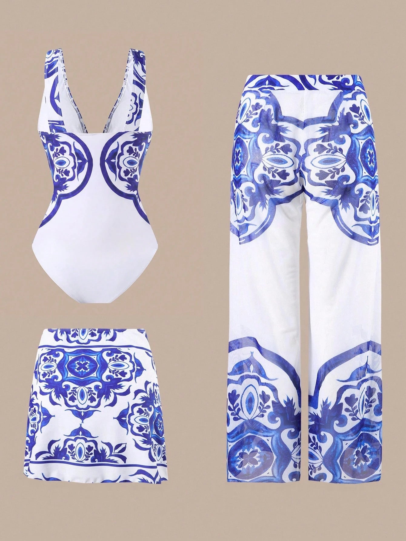 Swim Oasis 3Piece Plus Size Simple One-Piece Swimsuit Set With 3 Pcs, For Women Summer Vacation Beach Wear