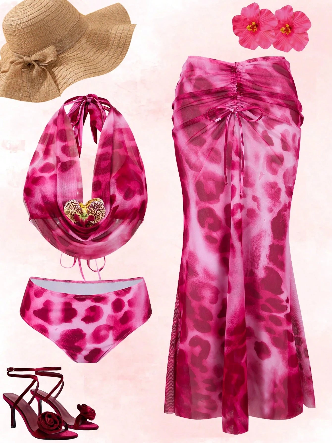 Swim Oasis Plus Size Leopard Print Swimwear Set, Minimalist & Elegant Women Swimwear Set