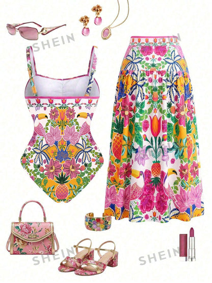 Swim Oasis Plus Size Summer Vacation Floral Print One-Piece Swimsuit