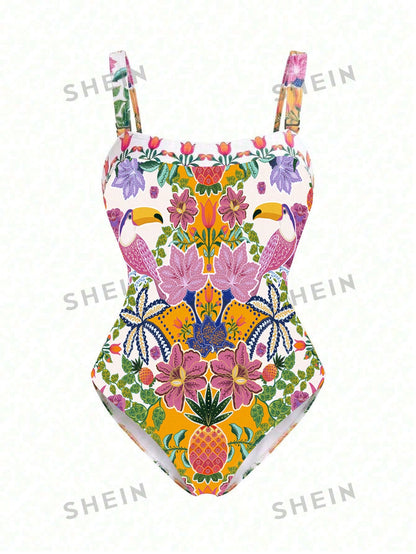 Swim Oasis Plus Size Summer Vacation Floral Print One-Piece Swimsuit