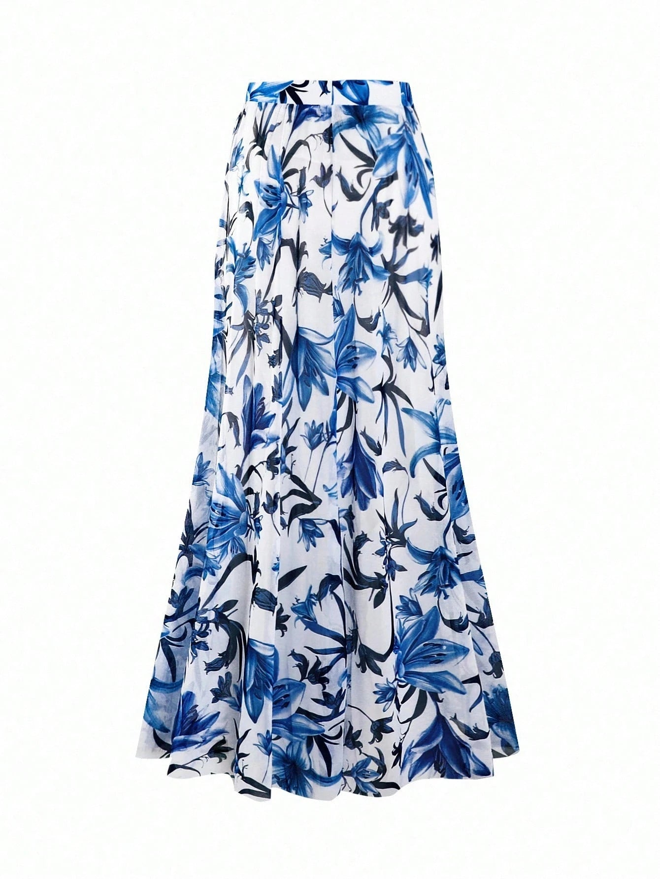Swim Oasis Plus Size Women 2 Pieces High-End Set:V-Neck One-Piece Swimsuit & Maxi Skirt,Blue Floral Print,Boho Holiday,White Summer Beach Bachelorette Party