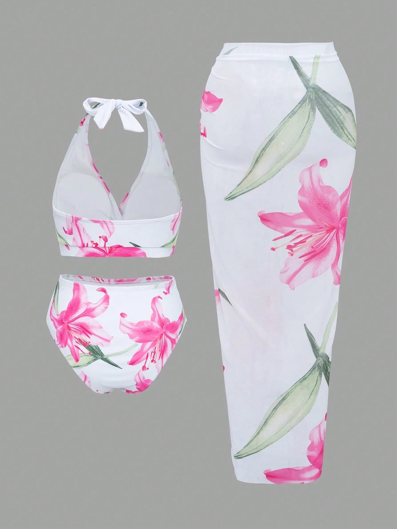Swim Oasis Plus Size Women 3 PiecesRandom Digital Print Halter Neck Casual Swimming Pool Beach Elegant Swimsuit Set For Summer Beach Vacation