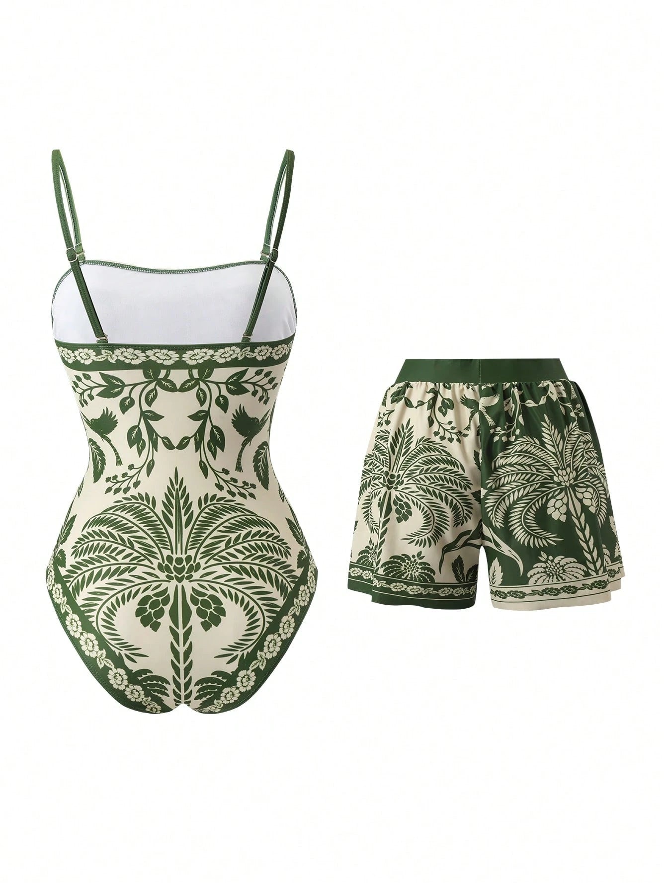Swim Oasis Plus Size Women Floral Print Camisole One-Piece Swimsuit And Shorts, Suitable For Beach Vacation, Pool Party, Beach Party