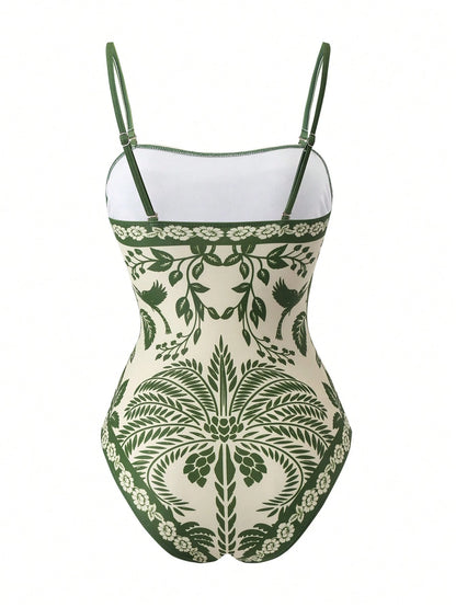 Swim Oasis Plus Size Women Floral Print Camisole One-Piece Swimsuit And Shorts, Suitable For Beach Vacation, Pool Party, Beach Party