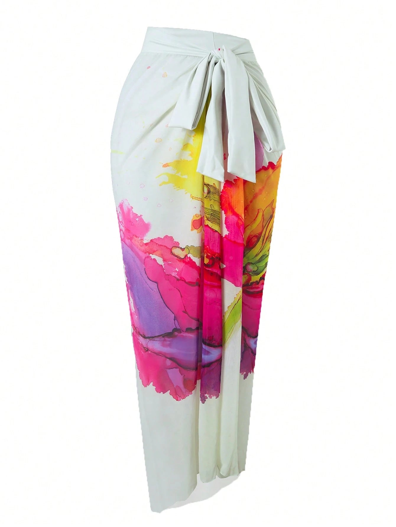 Swim Oasis Plus Size Women's Colorful Print One-Piece Swimsuit With Matching Floral Print Chiffon Maxi Skirt, Sexy & Elegant Beach Vacation Set