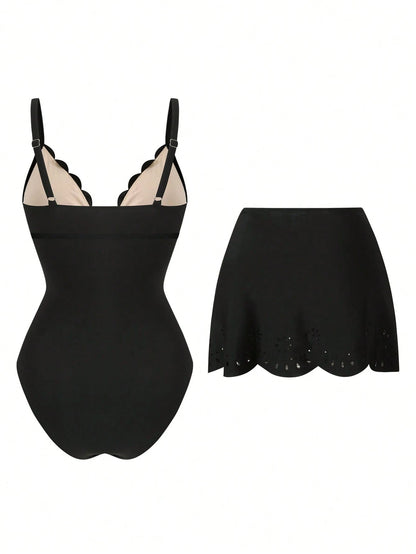 Swim Oasis Plus Size Women's One-Piece Swimsuit With Skirt, Suitable For Beach Vacation, Pool Party, Beach Party