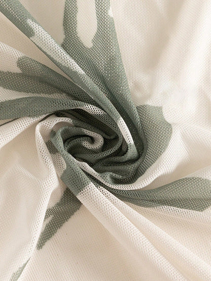 Swim Oasis Sage Green Women's Cute One Piece Swimsuit With Sarong,Summer Beach Holiday Bathing Suits,Elegant One Shoulder Mesh Modest Resort Wear Curve Outfit