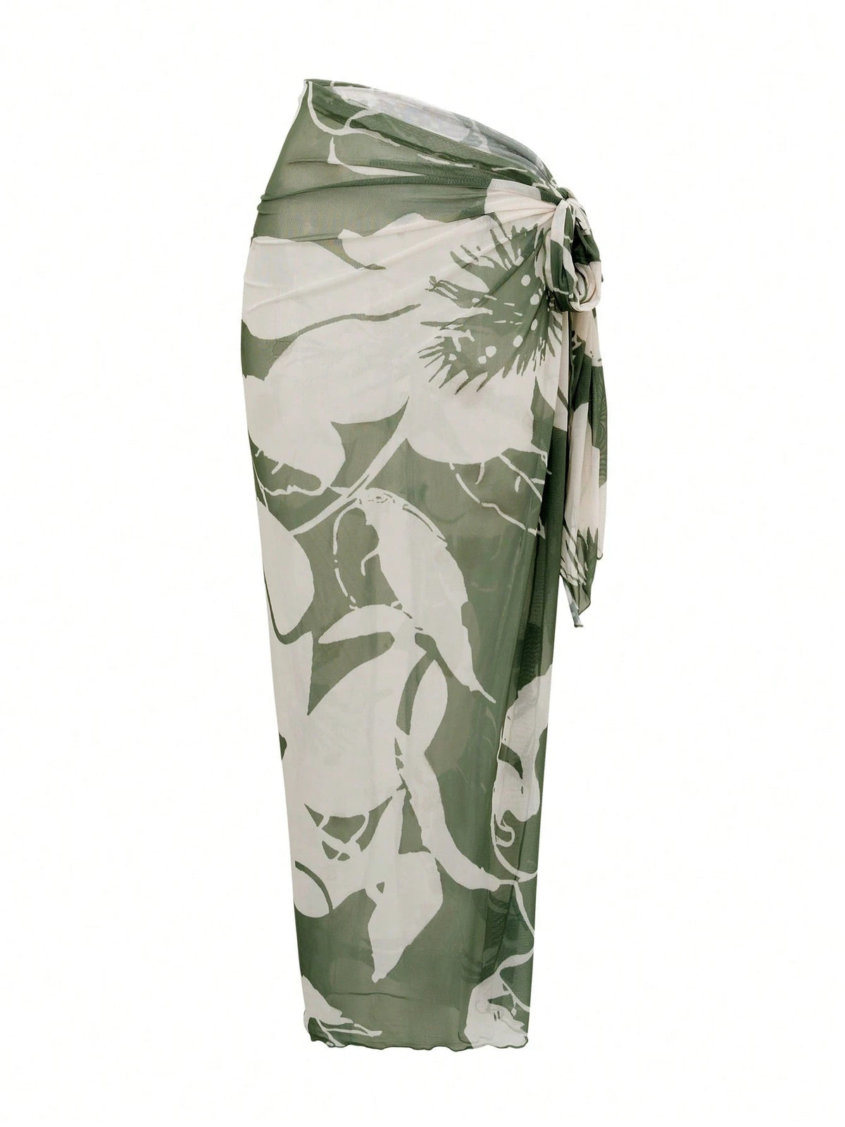 Swim Oasis Sage Green Women's Cute One Piece Swimsuit With Sarong,Summer Beach Holiday Bathing Suits,Elegant One Shoulder Mesh Modest Resort Wear Curve Outfit