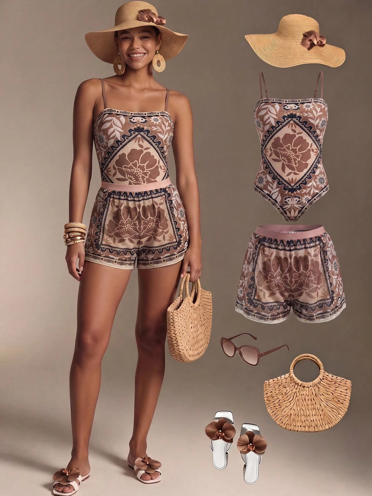 Swim Oasis Women's All-Over Print One-Piece Swimsuit, Suitable For Beach Vacation, Pool Party, Beach Party, Pair With Shorts