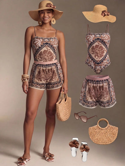 Swim Oasis Women's All-Over Print One-Piece Swimsuit, Suitable For Beach Vacation, Pool Party, Beach Party, Pair With Shorts