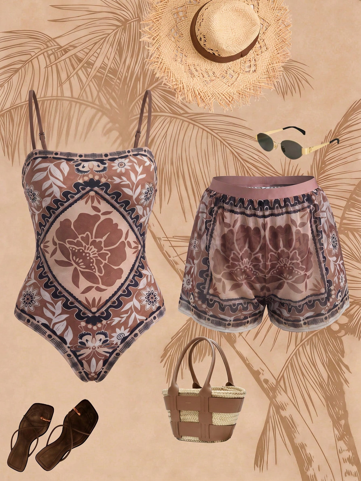 Swim Oasis Women's All-Over Print One-Piece Swimsuit, Suitable For Beach Vacation, Pool Party, Beach Party, Pair With Shorts
