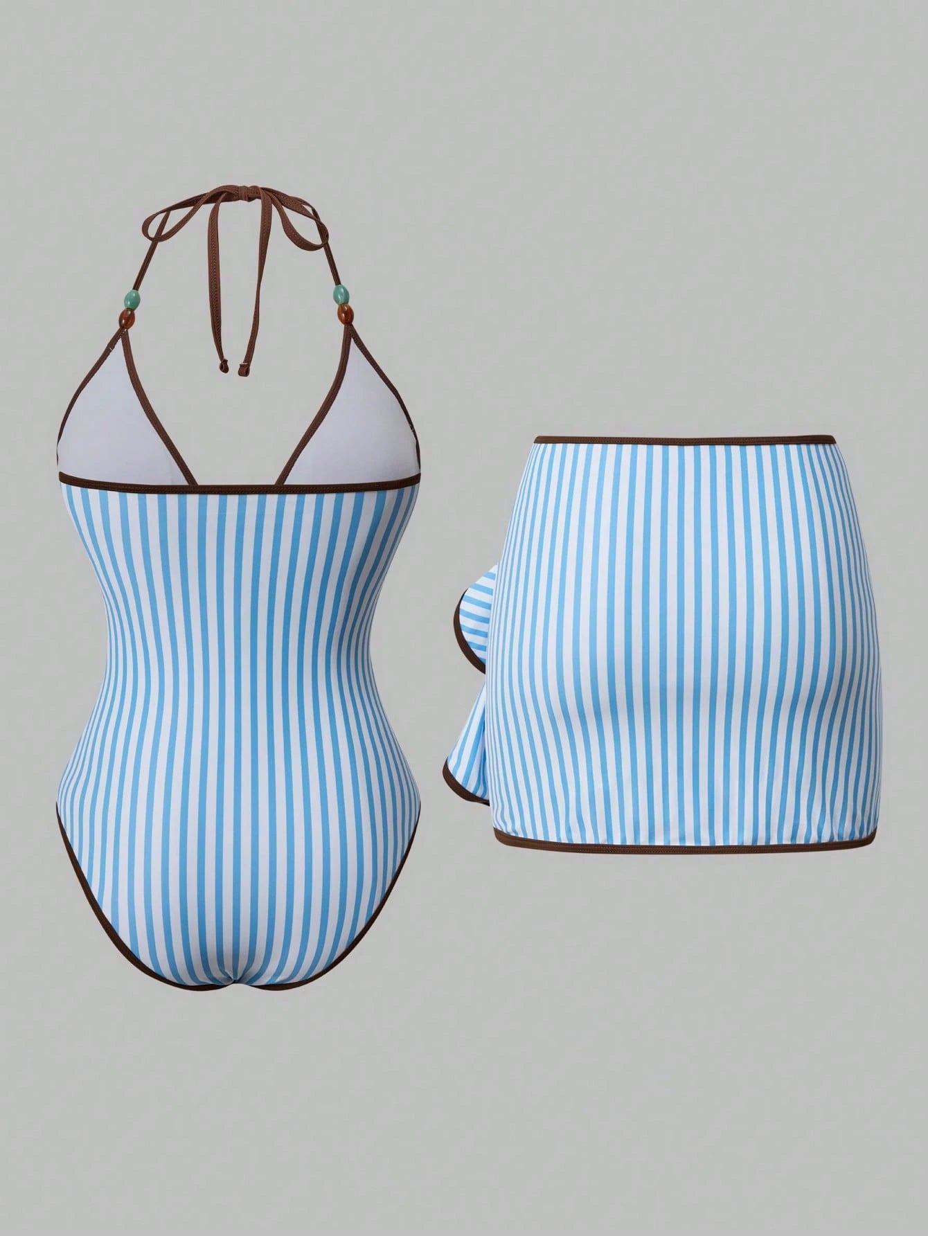 Swim Oasis Women's Striped One-Piece Swimsuit Cover-Up Skirt