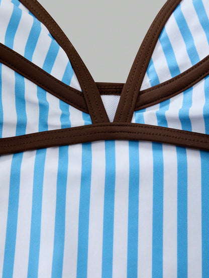 Swim Oasis Women's Striped One-Piece Swimsuit Cover-Up Skirt